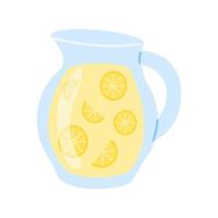 Glass jug with lemonade and ice on a white background. Refreshing summer drinks. vector