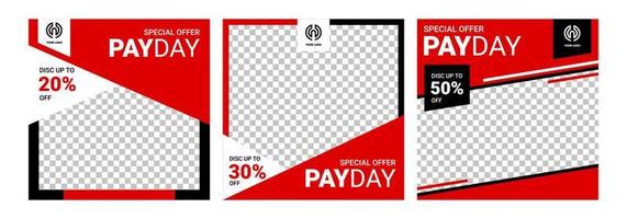 Set of Editable minimal square banner template. red black white background color with geometric shapes for social media post and web internet ads, sale, photo template, promotion, discount, vector