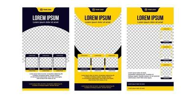 Set of Editable minimal square banner template. yellow background color with geometric shapes for social media post, web ads, sale, photo template, promotion, discount, travel, sports, feed, story vector