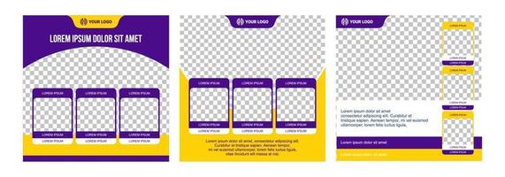 conjunto de editable mínimo cuadrado bandera modelo. amarillo antecedentes color con geométrico formas para social medios de comunicación correo, web anuncios, venta, foto plantilla, promoción, descuento, viajar, Deportes, alimentar, historia vector