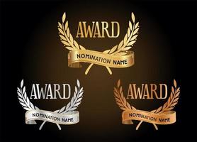 Collection of golden silver and bronze award nomination laurel wreath vector