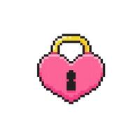 padlock with heart shape in pixel art style vector