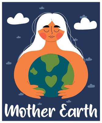 Cute woman embraces planet Earth with care and love. Mother nature. The concept of Earth day. Save our planet. Go green. Trendy flat style with line.