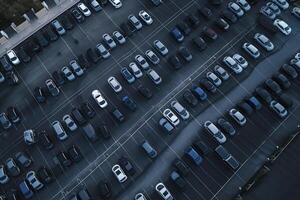 aéreo ver estacionamiento lote y coche.generativo ai foto