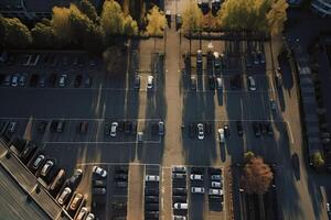 Aerial view Parking lot and car. photo