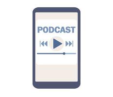 Podcast icon. Media player smartphone app. Podcast recording and listening, broadcasting, online radio, audio streaming. Vector flat illustration