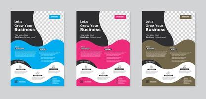 Corporate business flyer template design set with blue, magenta, advertise, marketing, business proposal, promotion, publication, Vector eco flyer, IT Company flyer , Geometric shape, and leaflets.