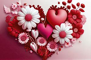 flowers and hearts, red and pink, white background photo