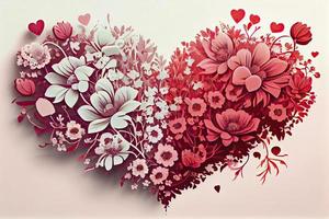 flowers and hearts, red and pink, white background photo