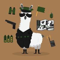 Cute guardian lama cartoon alpaca military mascot animal hand drawn vector