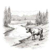 Sketch of bull, Hand drawn illustration. Created with . photo