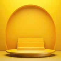 3d representative yellow podium with rings. Composition of geometric shapes. Minimal banner layout. Created with . photo