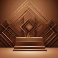 3d geometric forms. Podium in dark brown color. Fashion show stage,pedestal, shopfront with colorful theme. Minimal scene. Created with . photo