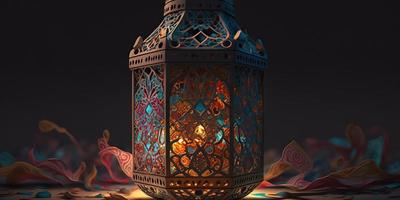 A lamp with the colors of the arabic light on it, colorful lantern photo