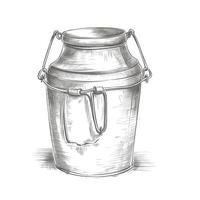 Milk cans sketch. Farm jar. Vintage container illustration. Dairy. Hand drawn. Created with generative AI. photo