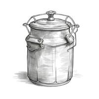 Milk cans sketch. Farm jar. Vintage container illustration. Dairy. Hand drawn. Created with . photo