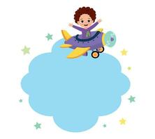 cute boy with plane in the sky vector