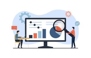 Statistical and Data analysis for business finance investment concept with business people team working on monitor graph dashboard, smart business analysis, financial data report vector