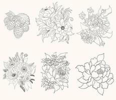 Set of different flower linen on white background. vector