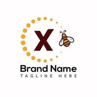 Bee Template On X Letter. Bee and Honey Logo Design Concept vector