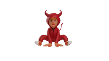 3D illustration. Cute Devil 3D Cartoon Character. A little red devil with a strange position. Handsome red devil showing cute expressions. 3d cartoon character png