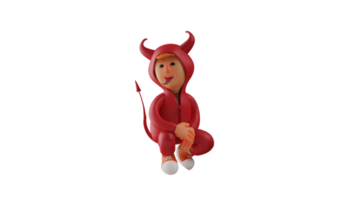 3D illustration. Adorable Devil 3D Cartoon Character. The cute devil is sitting and putting on a very cute expression. The little devil stuck out his tongue and smiled happily. 3d cartoon character png