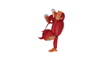 3D illustration. Confident Devil 3D Cartoon Character. The devil is dancing with his feet up and his head down. The devil is having fun. 3d cartoon character png