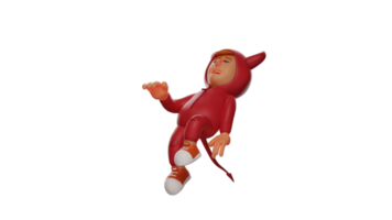 3D illustration. Lost Devil 3D Cartoon Character. The red devil was defeated by his enemy. The crimson demon in a floating pose helplessly closed its eyes. 3d cartoon character png