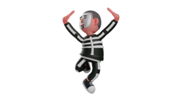 3D illustration. Cheerful Skeleton 3D Cartoon Character. Skeleton was dancing agilely. Skeleton charming smiles happily while dancing in a unique pose. 3D cartoon character png