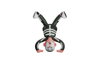 3d Illustration. cool Junge 3d Karikatur Charakter. Junge nehmen Teil im das Tanzen Wettbewerb mit ein Skelett Kostüm. ein cool Junge mit ein Pose Tänze Kopf runter. 3d Karikatur Charakter png