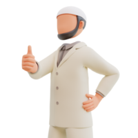 Islamic businessman showing thumbs up 3d cartoon Illustration png