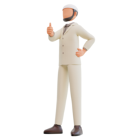 Islamic businessman showing thumbs up 3d cartoon Illustration png