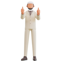 Islamic businessman showing thumbs up 3d cartoon Illustration png