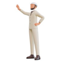 Islamic businessman waving 3d cartoon Illustration png