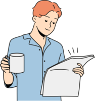 Man in pyjama drink coffee read newspaper png