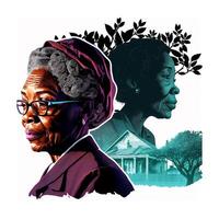 Black history month, illustration Ai generated. Portrait of an African elderly woman, illustration in color pencil. photo