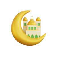 3d tolkning av måne och moské ramadan ikon png