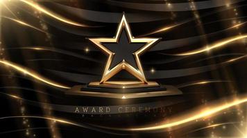 Award ceremony background with 3d gold star and ribbon element and glitter light effect decoration. Luxury modern scene style. vector