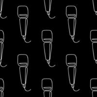 Seamless pattern with illustration of microphones in linear style on black vector