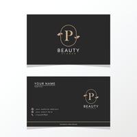 Luxurious and elegant minimalist P logo design with business card. initial logo for signature, wedding, fashion, floral and botanical logo. vector