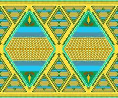 Ethnic folk geometric seamless pattern in green and yellow tone in vector illustration design for fabric, mat, carpet, scarf, wrapping paper, tile and more