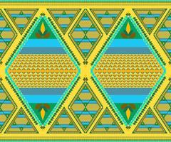 Ethnic folk geometric seamless pattern in green and yellow tone in vector illustration design for fabric, mat, carpet, scarf, wrapping paper, tile and more