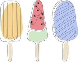 Set of three one continuous  line drawing of ice creams vector