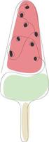 Ice cream in the form of watermelon with pits one continuous isolated line vector with color blots