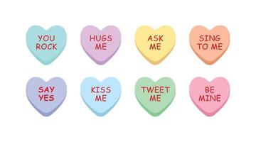 Set of sweet heart candy isolated on white background. Sweetheart candies for valentines day vector