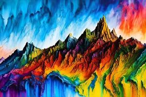 Water color or oil painting fine art illustration of abstract colorful panoramic mountain and nature print digital art. photo