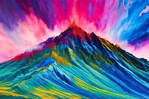 Water color or oil painting fine art illustration of abstract colorful panoramic mountain and nature print digital art. photo