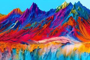 Water color or oil painting fine art illustration of abstract colorful panoramic mountain and nature print digital art. photo