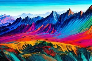 agua color o petróleo pintura multa Arte ilustración de resumen vistoso panorámico montaña y naturaleza impresión digital Arte. foto