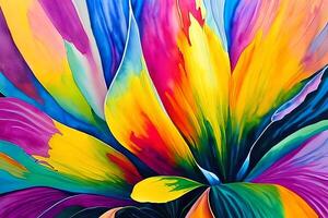 Water color or oil painting fine art illustration of abstract close up colorful nature and blooming floral flowers print digital art. photo